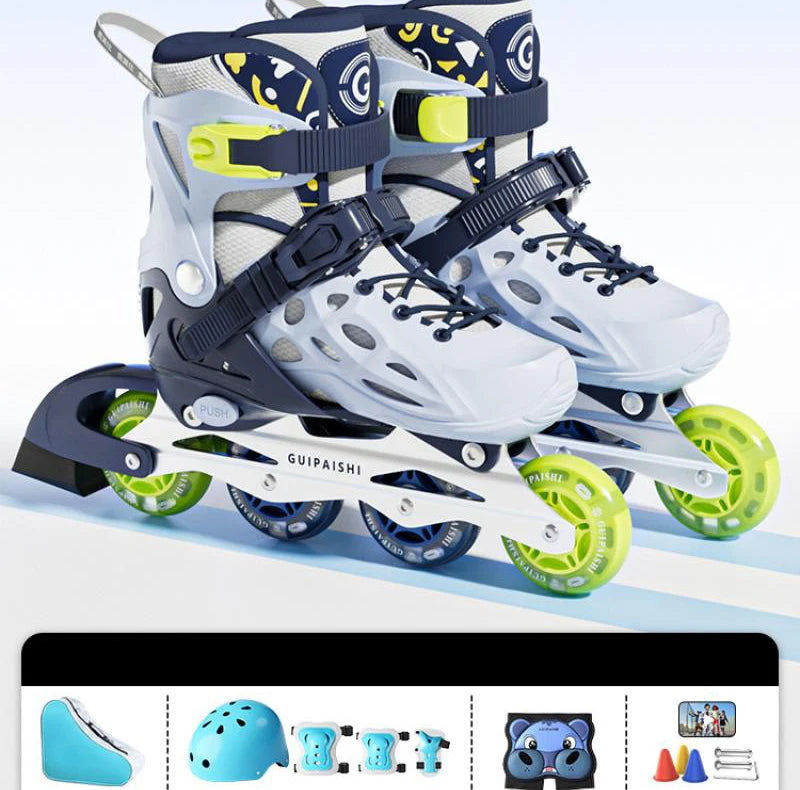 Zapatos de patín en línea intermitentes para niños, juego de patines de 4 ruedas con casco, codo, rodilleras para mujeres y hombres, zapatillas de patinaje al aire libre