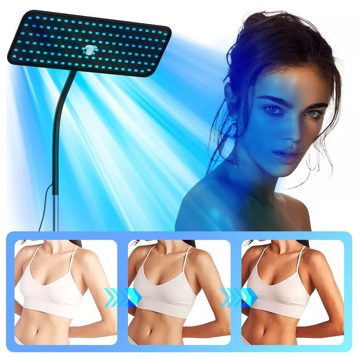 Lámpara de Bronceado con Luz Azul de 225 LED, 48 Piezas, Longitud de Onda 460+490nm, Bronceador Facial, Lámpara de Solárium para Bronceado Corporal