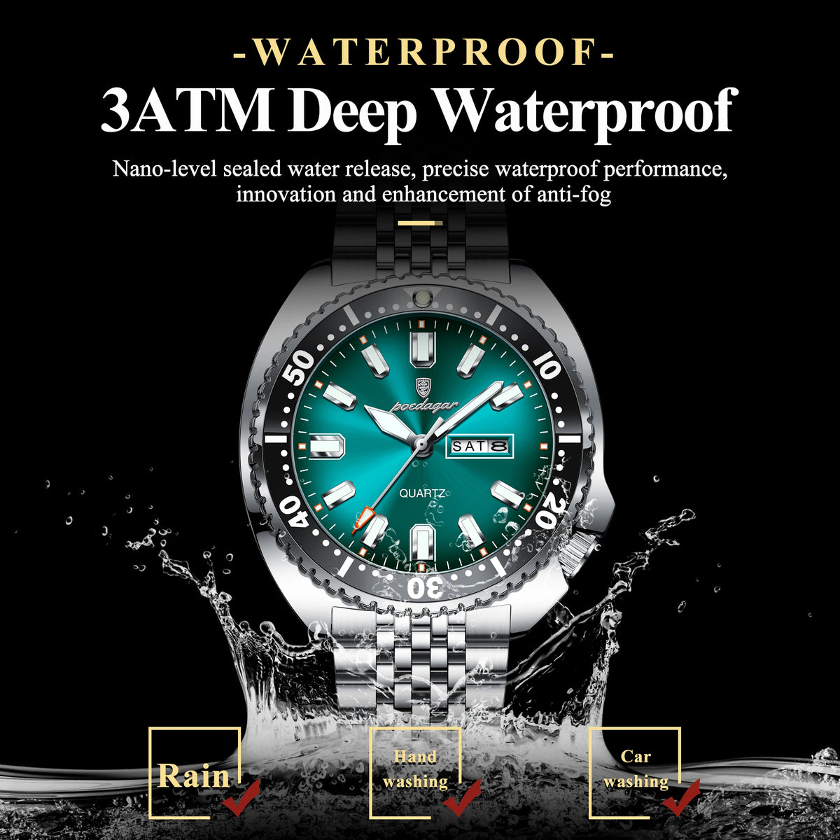 Reloj de pulsera para hombre POEDAGAR de alta moda, luminoso, resistente al agua, con fecha y día, de cuarzo, de acero inoxidable, creativo para hombre.