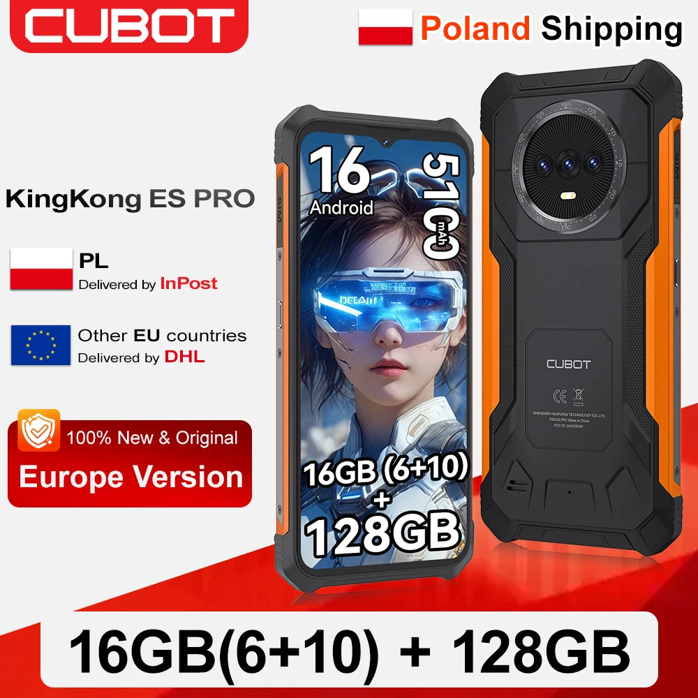 [Envío desde Polonia] Smartphone resistente Android 16 Cubot KingKong ES PRO, 16GB RAM(6+10)+64GB ROM/16GB RAM(6+10)+128GB ROM, cuerpo ultrafino de 12.8mm, 6.56" 90Hz, 5100mAh, 64MP, GPS, Face ID+Huella dactilar