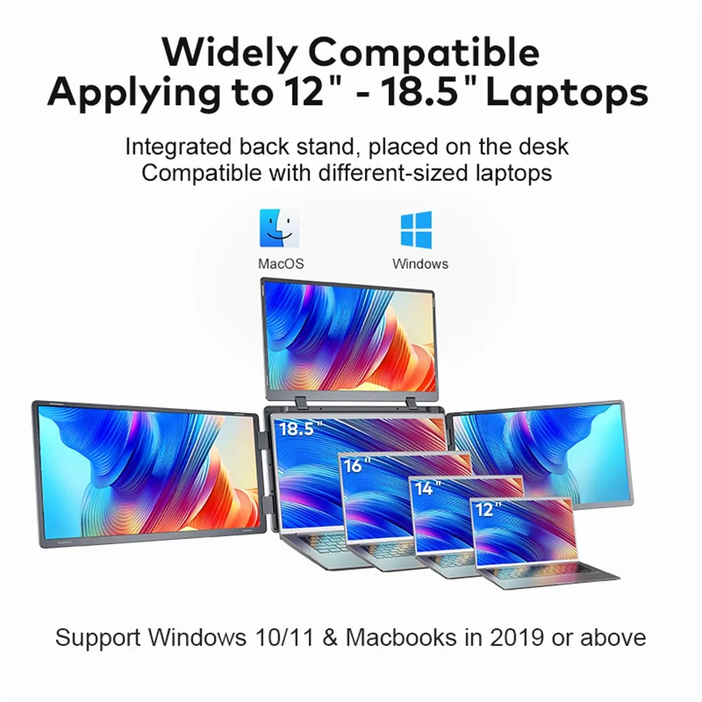 Rospider Extensor de Pantalla Triple de 18.5 Pulgadas, Monitor Portátil IPS 1080P para Juegos, Compatible con Laptops de 12 a 18 Pulgadas, MacBook, Windows