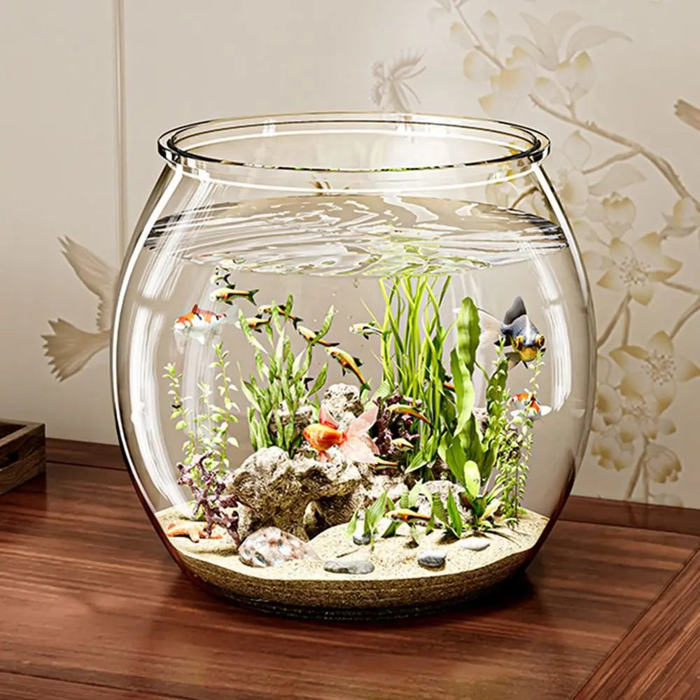 Ultra Clear Round Fish Bowl Goldfish Bowl Household Desktop Fish Tank 360-Degree View Shatterproof Fish Viewing Tank