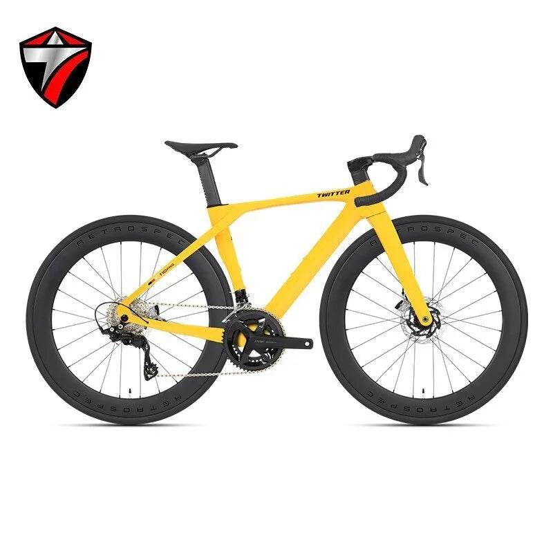 Bicicleta de carretera TWITTER T10pro 105 R7120-24S de fibra de carbono T800, freno de disco hidráulico R7070, juego de bielas huecas de aleación de aluminio SRAM RIVAL 34-50T