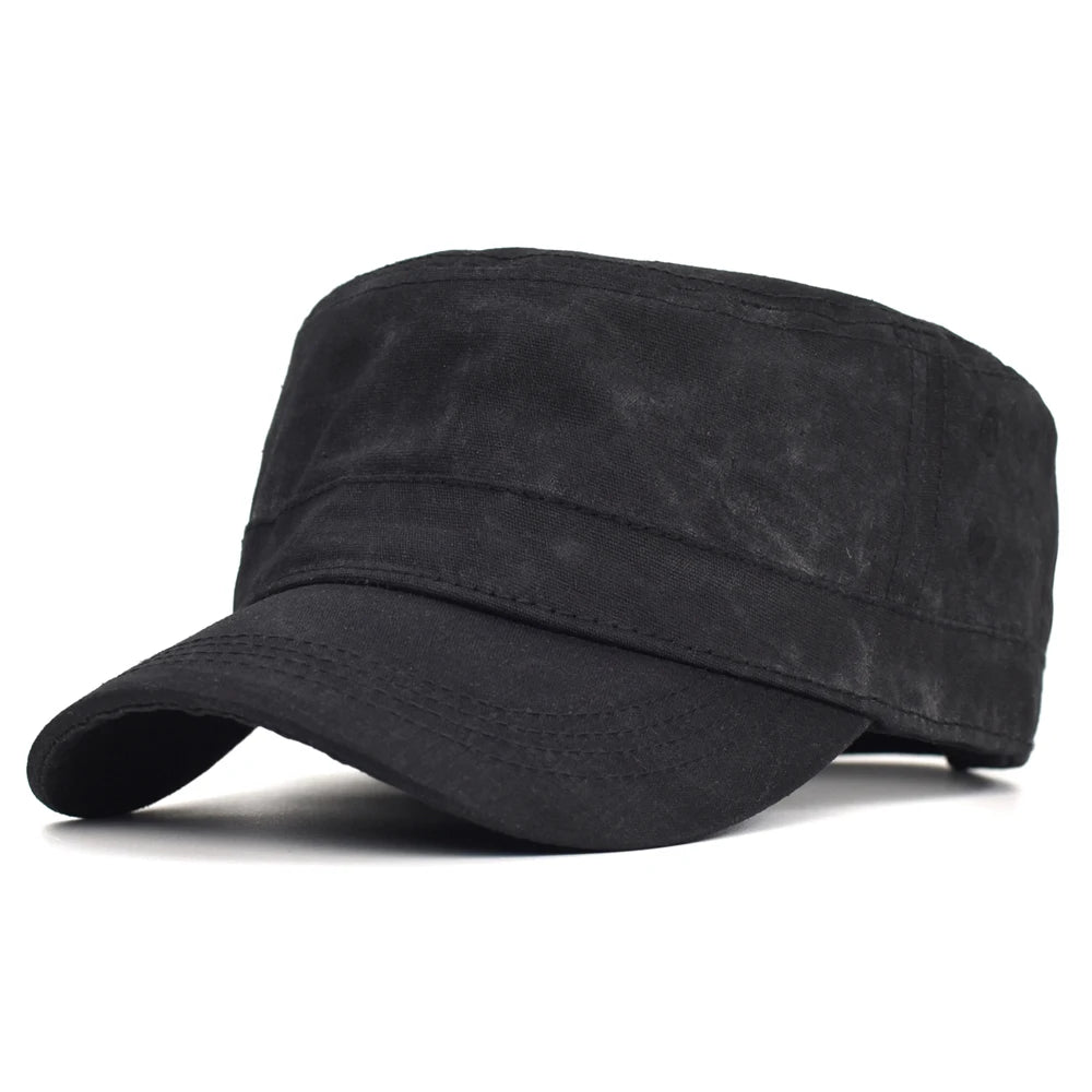 Gorra militar de lona encerada para hombre, impermeable, estilo cadete, diseño único, gorra vintage de copa plana