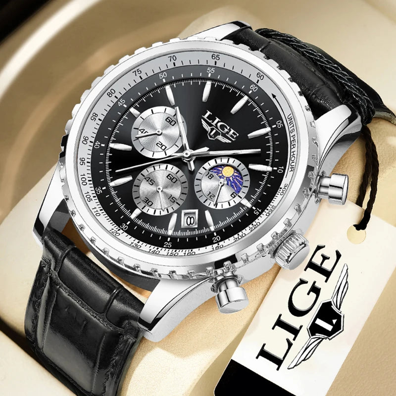 Reloj para hombre LIGE, nuevo reloj de acero completo, resistente al agua, luminoso, de cuarzo, de moda, militar, con fecha y cronógrafo.