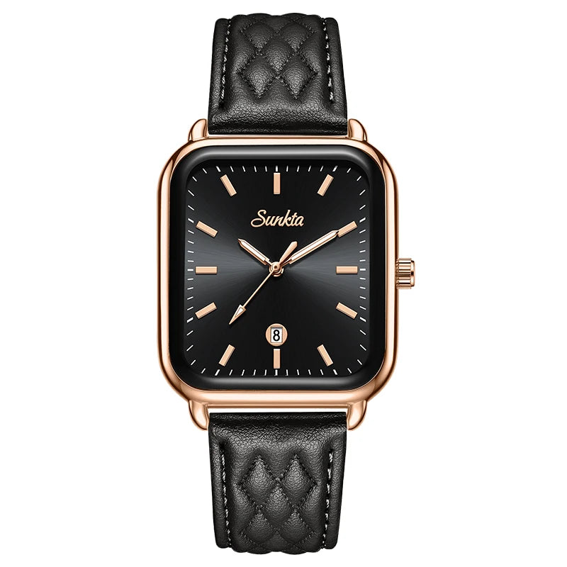 Reloj de lujo para mujer SUNKTA, esfera cuadrada, resistente al agua, con calendario, reloj de cuarzo elegante y de alta calidad para mujer.