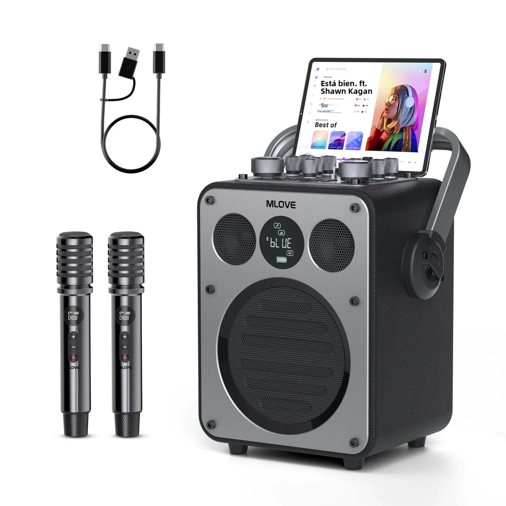 Máquina de Karaoke Profesional MLOVE D5 para Adultos con Bluetooth y 2 Micrófonos Inalámbricos, Altavoz Portátil con Sistema PA, Grabación