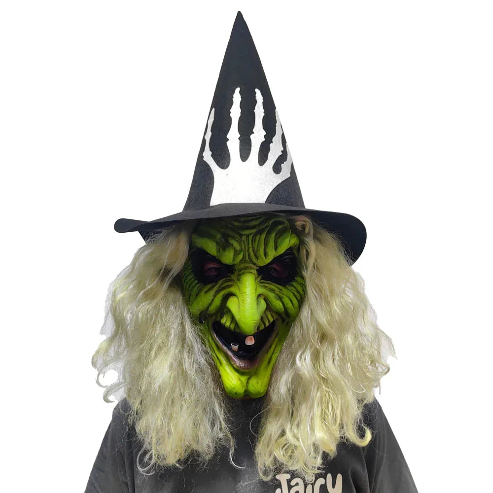 Máscara de bruja con rostro verde, para disfraces de bruja, anciana, abuela, sombrero de látex, máscaras de Halloween, carnaval, fiesta de disfraces, accesorios y regalos.
