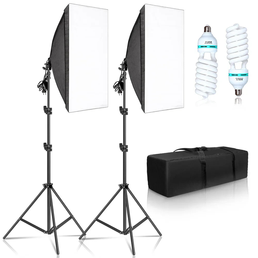 SH 1pc-3Pcs Kit de Iluminación Softbox para Fotografía 50x70CM, Sistema de Luz Profesional con Bombillas Fotográficas E27 para Estudio Fotográfico