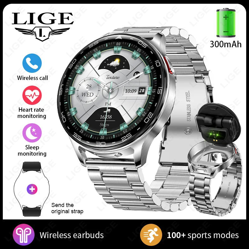 2026New TWS 2-in-1 Bluetooth Earphones Smart Watch Men Heart Rate Health Monitoring Waterproof BT Calling Music Smartwatch Women