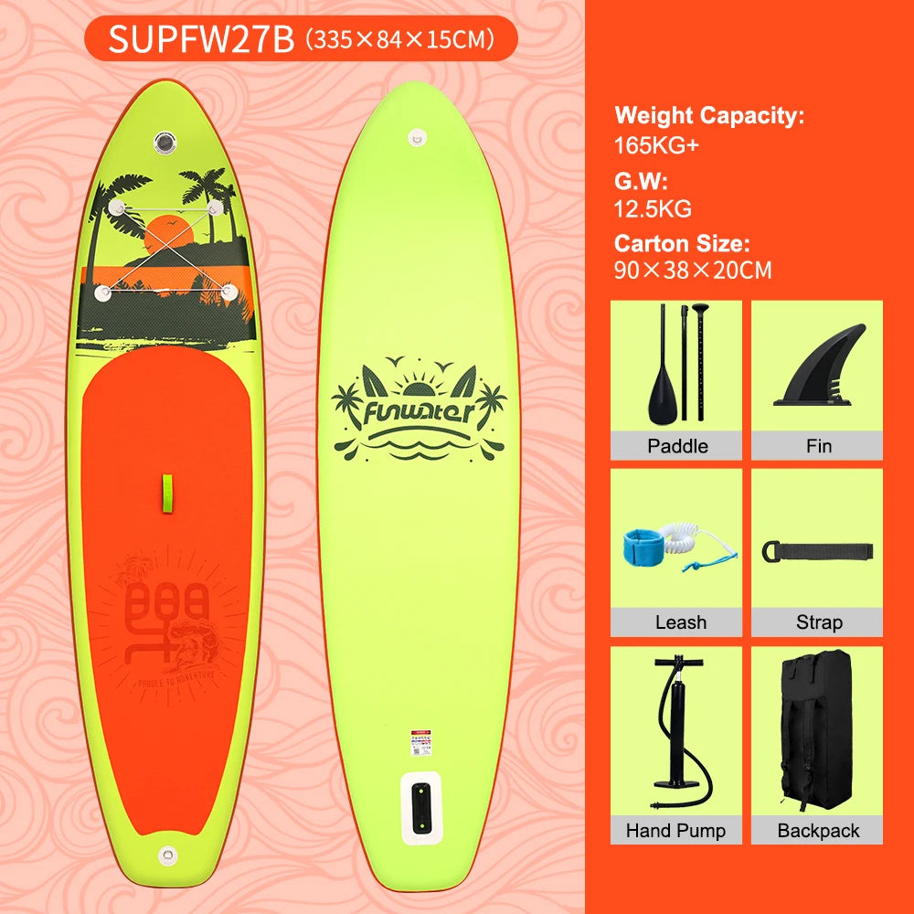 Tabla de Paddle Surf Inflable FunWater, Tabla de Surf SUP, 335*84*15CM, Antideslizante, para Deportes Acuáticos