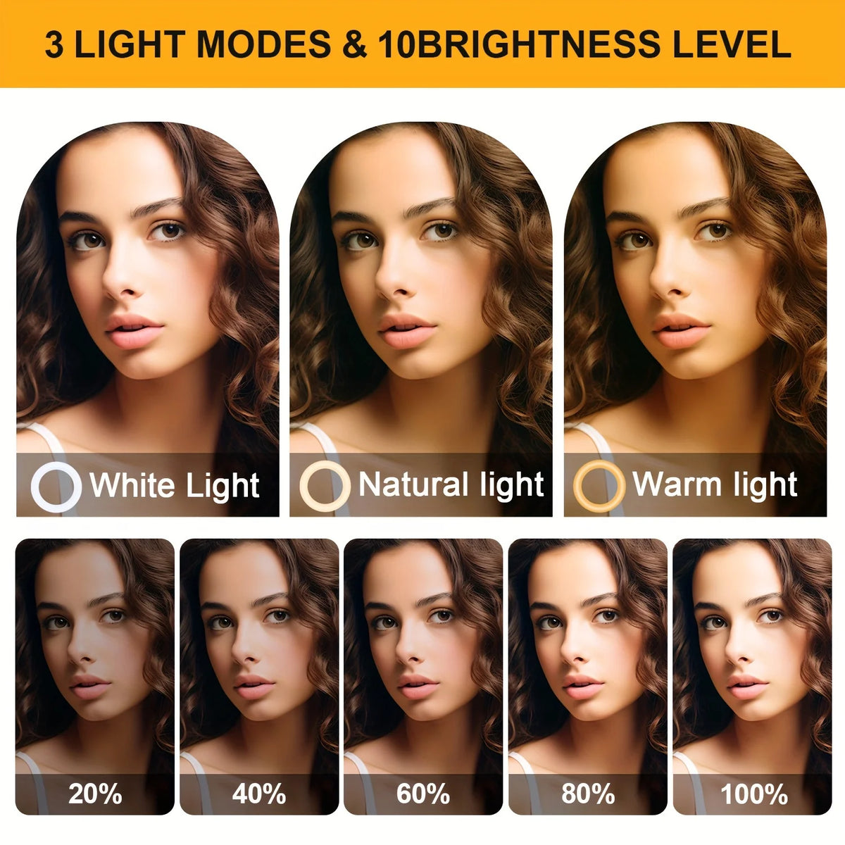 Aro de Luz LED para Selfies con 3 Modos de Brillo Ajustables, Luz de Fotografía Equipada con Trípode de 110 cm, Adecuado para Video Móvil