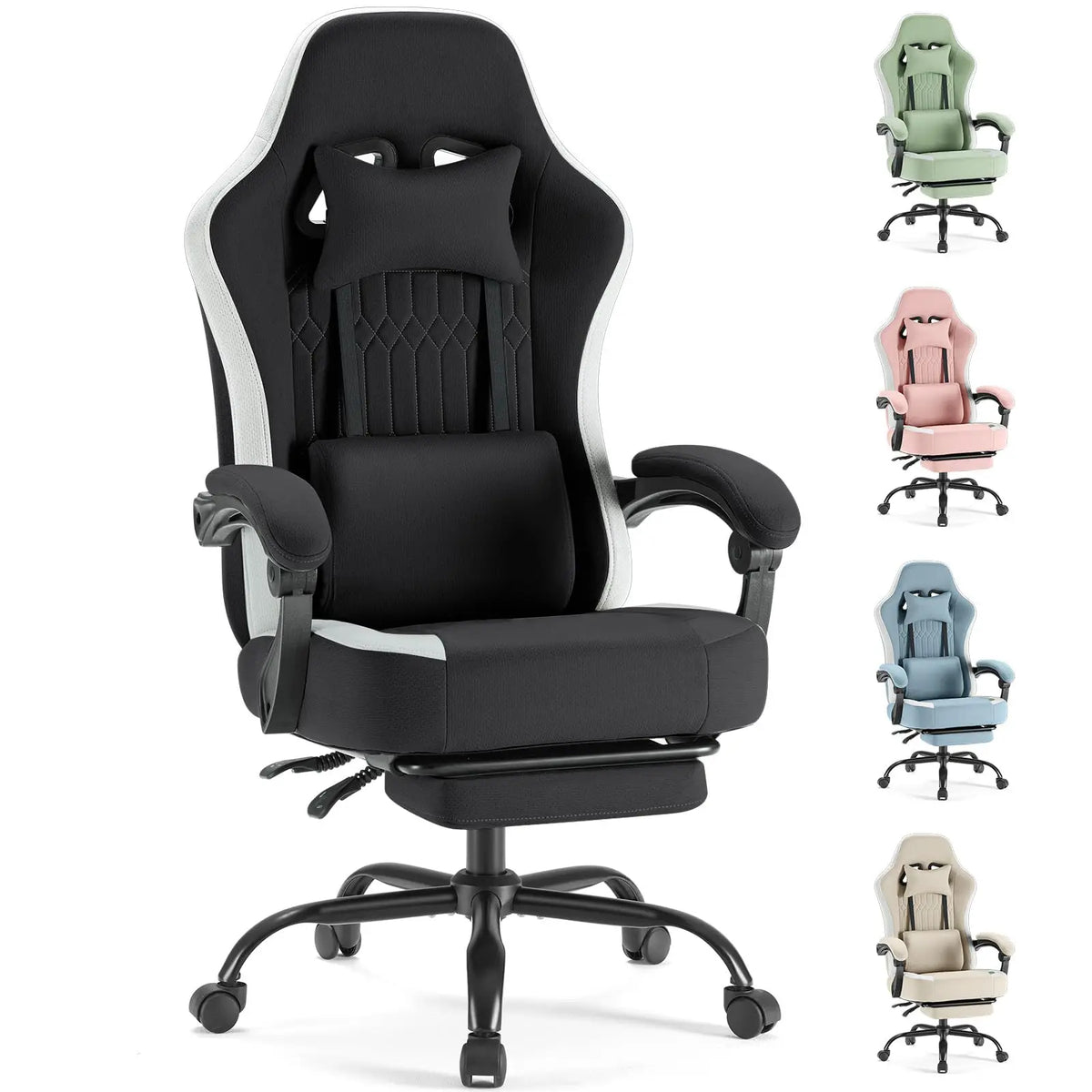 Silla de oficina negra con reposacabezas y respaldo ergonómico acolchado