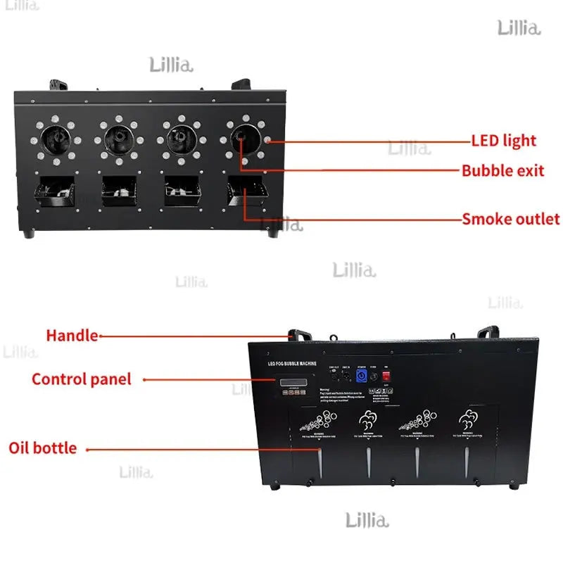 Máquina de Burbujas de Humo de Doble Orificio con Control Remoto DMX 512 para Bodas, Escenarios, Bares, KTV, Discotecas, Efectos de Iluminación