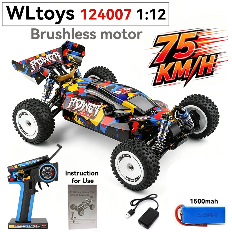 Coche RC de alta velocidad WLtoys 1/12 124017 - Vehículo eléctrico de drift 4WD sin escobillas de 75 km/h con control remoto 2.4G para carreras