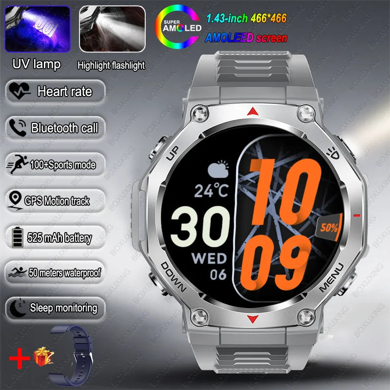 2026 Nuevo T-Rex 3 Reloj inteligente deportivo de grado militar con seguimiento de movimiento GPS, resistente al agua 5 ATM, frecuencia cardíaca, llamada Bluetooth HD, reloj inteligente para hombre