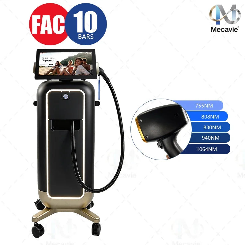 Máquina profesional de depilación láser con diodo de 6 longitudes de onda, sistema de colimación de eje rápido, sistema de enfriamiento por puntos de hielo y para el cuidado de la piel en salones de belleza.