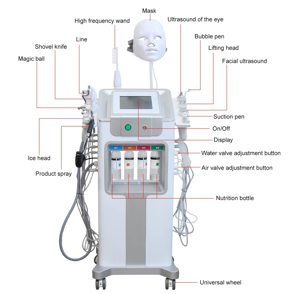 Máquina hidráulica de oxígeno y agua 12 en 1, estiramiento facial, limpieza profunda, Dermoabrasión, máquina peladora de agua, rejuvenecimiento de la piel, burbuja pequeña