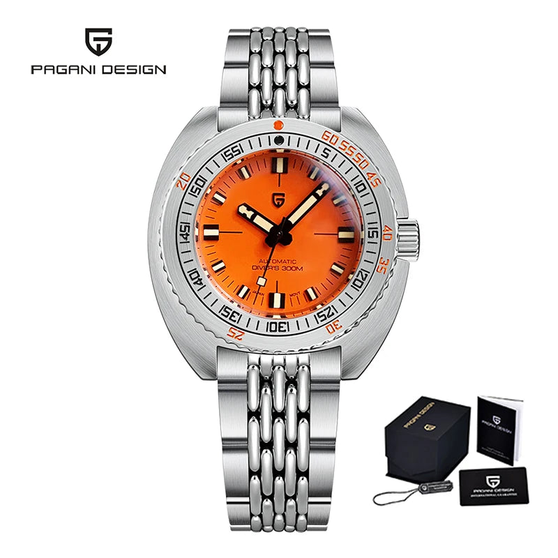 Reloj automático mecánico para hombre PAGANI DESIGN de buceo, movimiento NH38, cristal de zafiro, acero inoxidable, sumergible 300 m, revestimiento AR, modelo PD1719