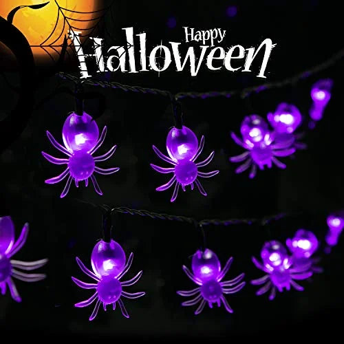 Guirnalda de luces LED para exteriores, araña de Halloween, 20/30 modos de iluminación, lámpara alimentada por energía Solar para el hogar, jardín, decoración de Halloween, 1 ud.