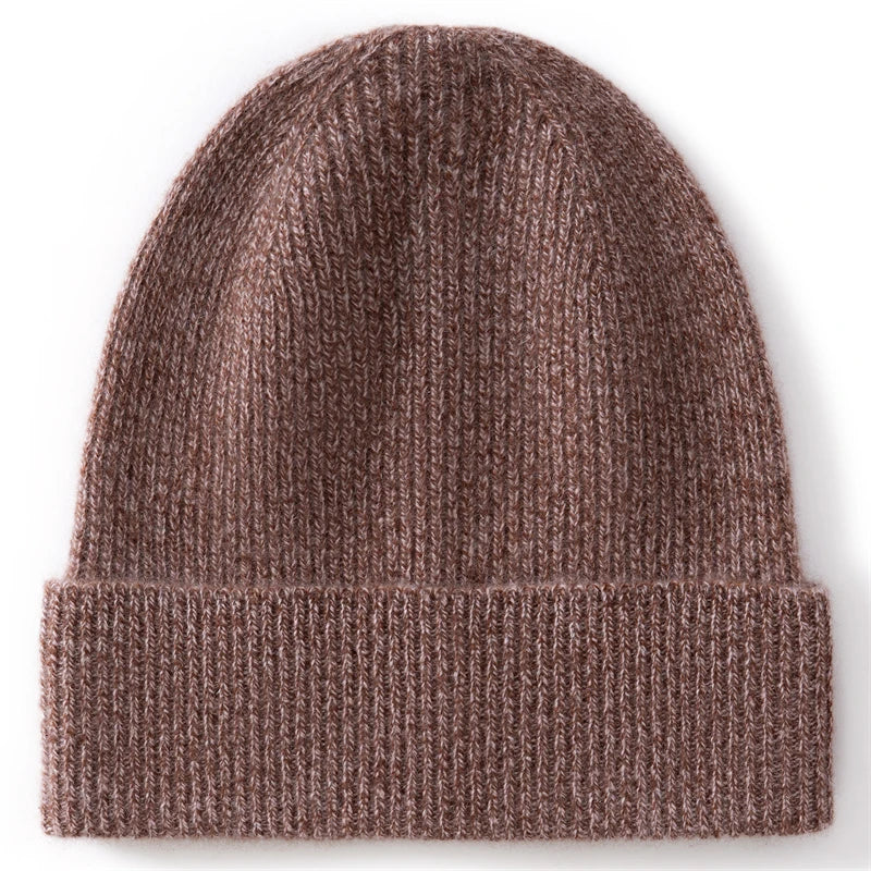 Gorro de Punto 100% Cachemira Pura KOIJINSKY, Textura de Canalé, Puño Plegable, Gorro de Invierno Suave y Cálido para Mujer