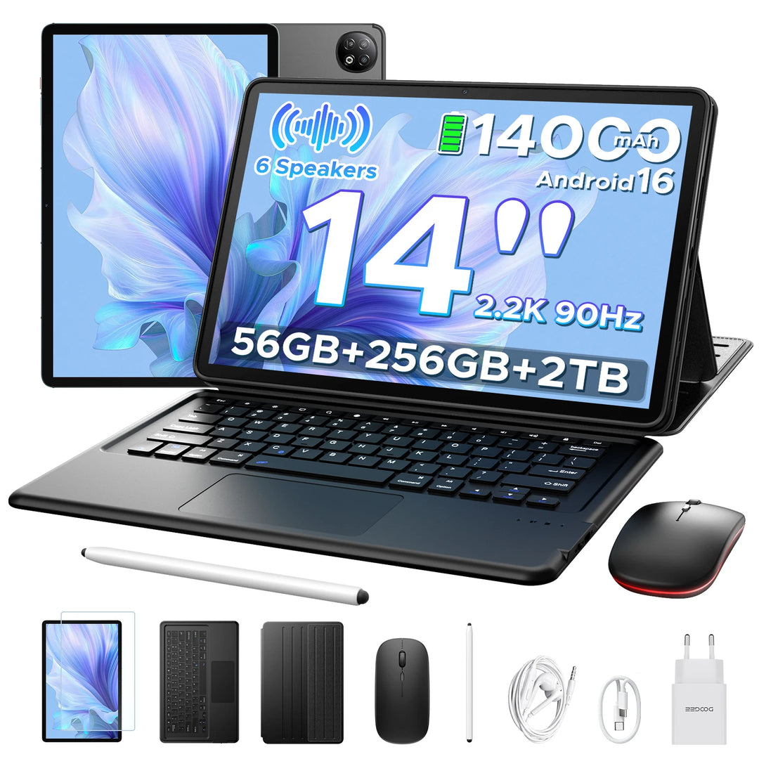 Tablet PC DOOGEE U14 2 en 1 de 14 Pulgadas con Pantalla Incell 2.2K, Gemini Ai, Batería de 14000mAh, 56GB de RAM (8+48), 256GB de ROM, Cámara Principal de 16MP, Widevine L1 Compatible con Tablet PC