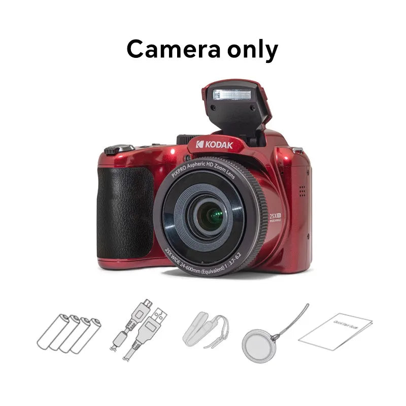 Cámara Digital KODAK PIXPRO AZ255 de 16MP, Pantalla LCD de 3 Pulgadas, Video FHD 1080P, Cámara Profesional para Vlogs, Zoom Óptico de 25X, Gran Angular de 24mm, OIS
