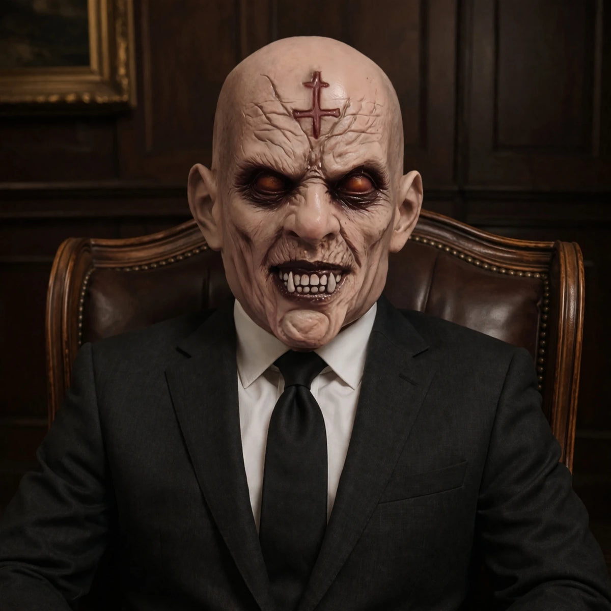 Scary Bald Zombie Mask with Cross Mark Horror Latex Full Head Mask for Halloween Party Costume Cosplay Prop