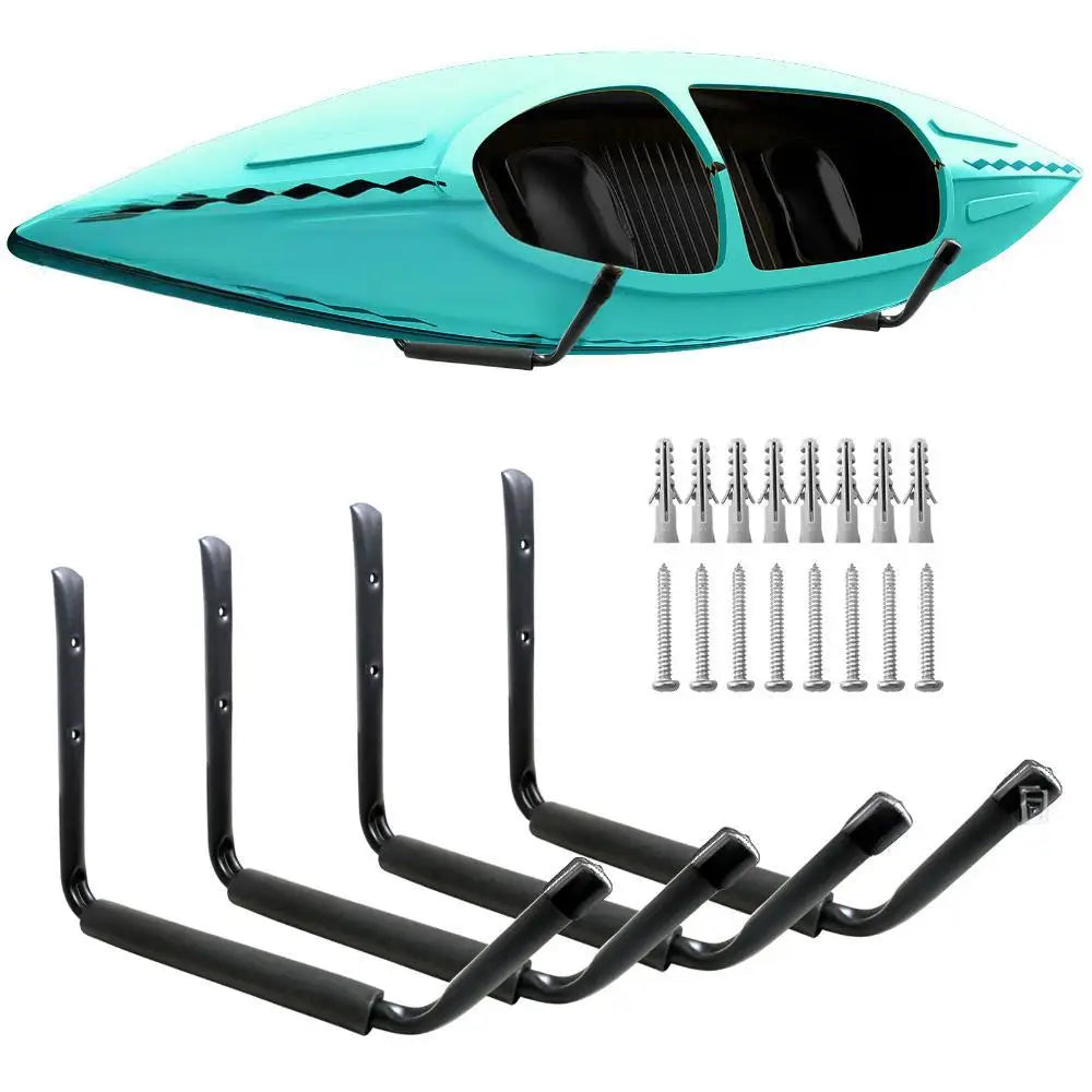 Juego de 4 ganchos de pared resistentes para almacenamiento de kayak, soportes de garaje tipo jumbo para canoa y kayak