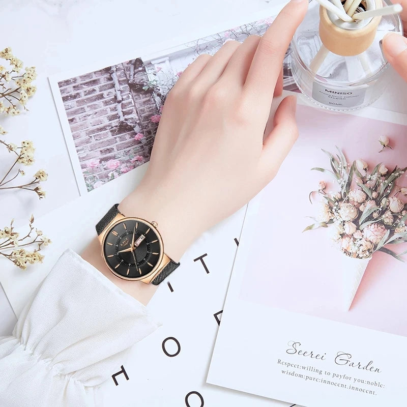 Reloj de pulsera LIGE de cuarzo para mujer, acero inoxidable, estilo retro, movimiento japonés de gran calidad, reloj impermeable a la moda para mujer