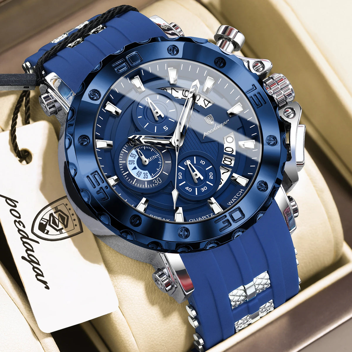 Reloj para hombre POEDAGAR Youth Sports, cronógrafo, fecha, resistente al agua, luminoso, correa de silicona, cuarzo, moderno, reloj para hombre