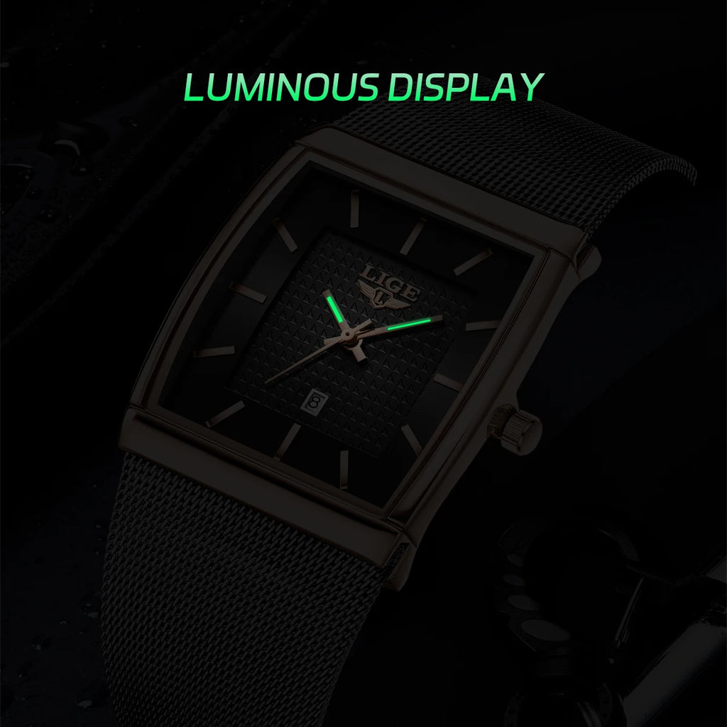Relojes de lujo LIGE 2026 para hombre, moda, negocios, oro rosa, negro, ultrafinos, malla, resistentes al agua, luminosos, relojes de cuarzo para hombre