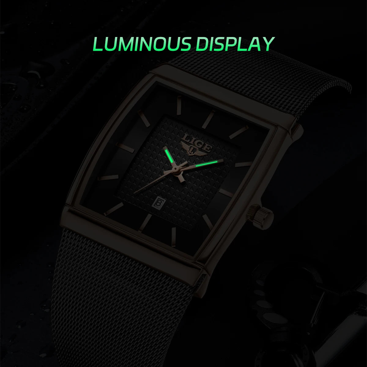 Relojes de lujo LIGE 2026 para hombre, moda, negocios, oro rosa, negro, ultrafinos, malla, resistentes al agua, luminosos, relojes de cuarzo para hombre