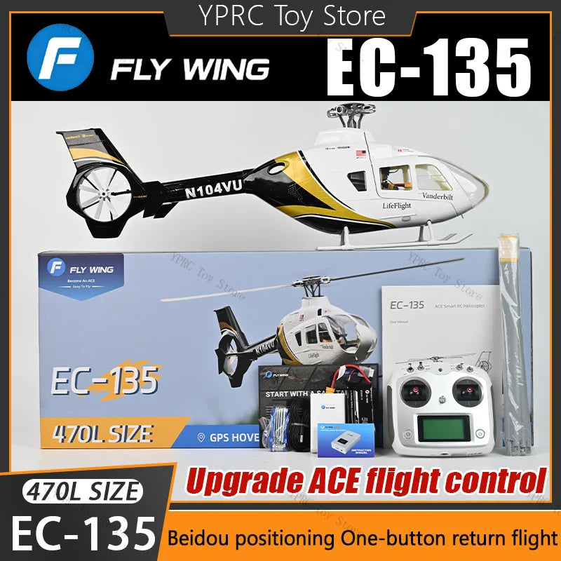 Helicóptero a escala RC Flywing EC135 sin escobillas, simulación de helicóptero a escala RC con control de vuelo ACE, GPS Beidou M10, RTF, en stock.