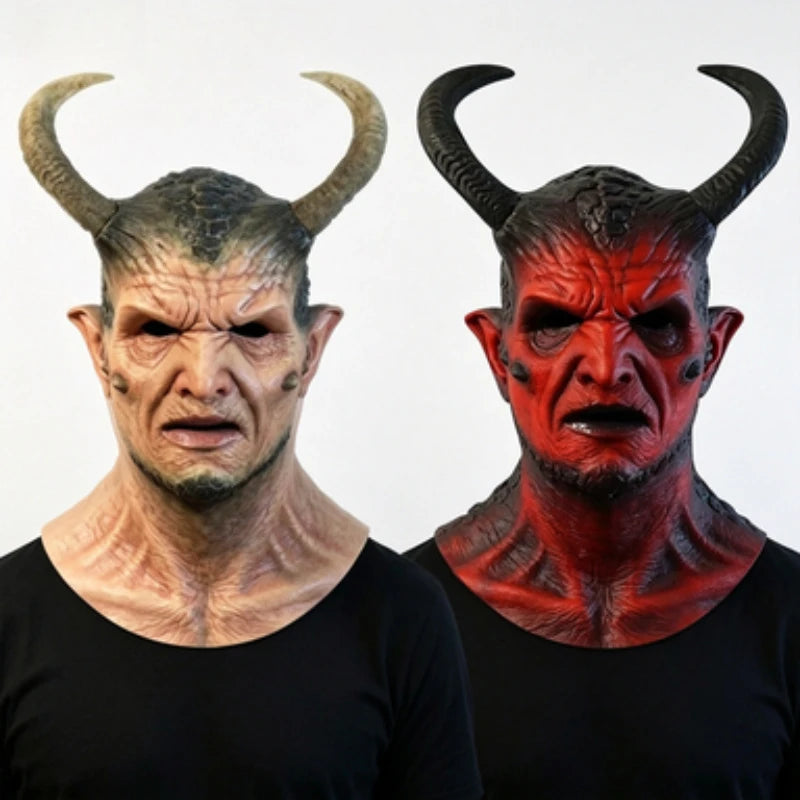 Máscara de Látex de Cabeza Completa de Diablo en Tonos Rojo y Piel, Accesorio para Disfraces de Halloween, Carnaval, Juego de Roles y Temática de Terror para Adultos
