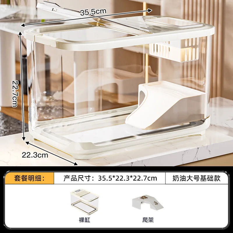 Modern Small Rectangle Plastic Fish Tank Set Creative Home Aquarium with Lid - Fish Tank Kit for Small Fish or Shrimp
