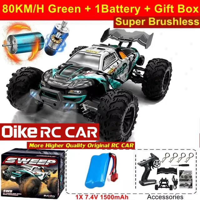 Coche teledirigido Oike 4WD 1:16 80 km/h super sin escobillas 50 km/h con escobillas, 4x4 todoterreno, camión de carreras de alta velocidad, buggy de juguete