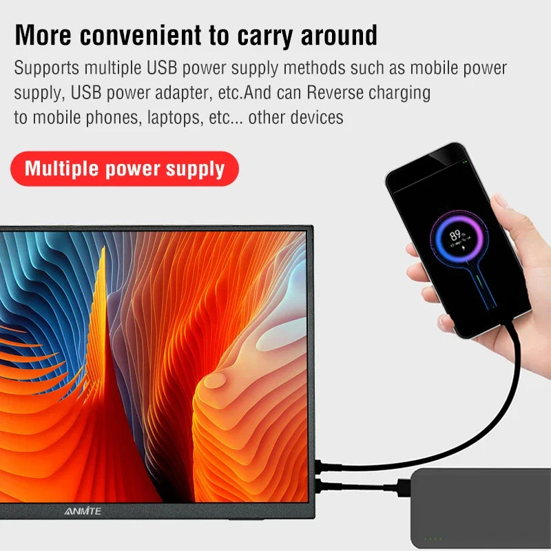 Monitor Portátil Anmite de 18.5 Pulgadas, 120Hz, RGB100%, con Orificio VESA y Soporte Trasero, Pantalla Extendida para Laptop, Pantalla ADS-IPS HDR