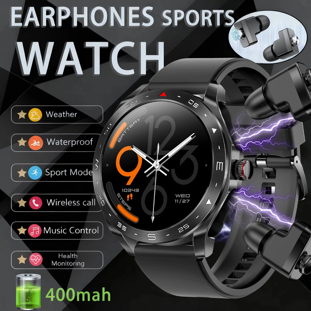 LIGE TWS 2‑in‑1 Smart Watch with Built‑in Wireless Earbuds 1.52"HD Screen Bluetooth Call Smartwatch Blood Oxygen Fitness Tracker