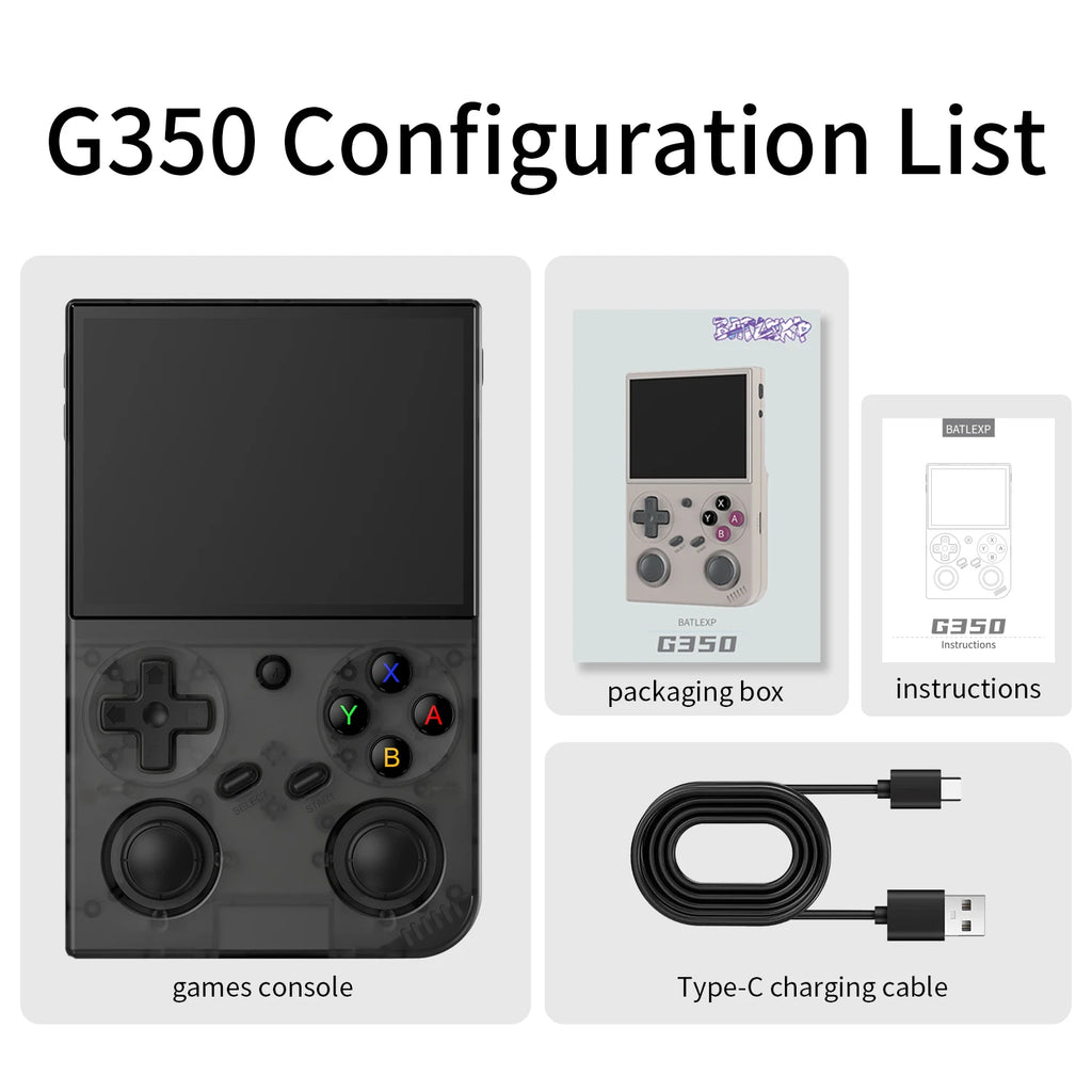 Consola de juegos portátil retro G350, sistema Linux de 64 bits, pantalla IPS de 3,5", RK3326, consola portátil de 3200 mAh, consola de videojuegos retro