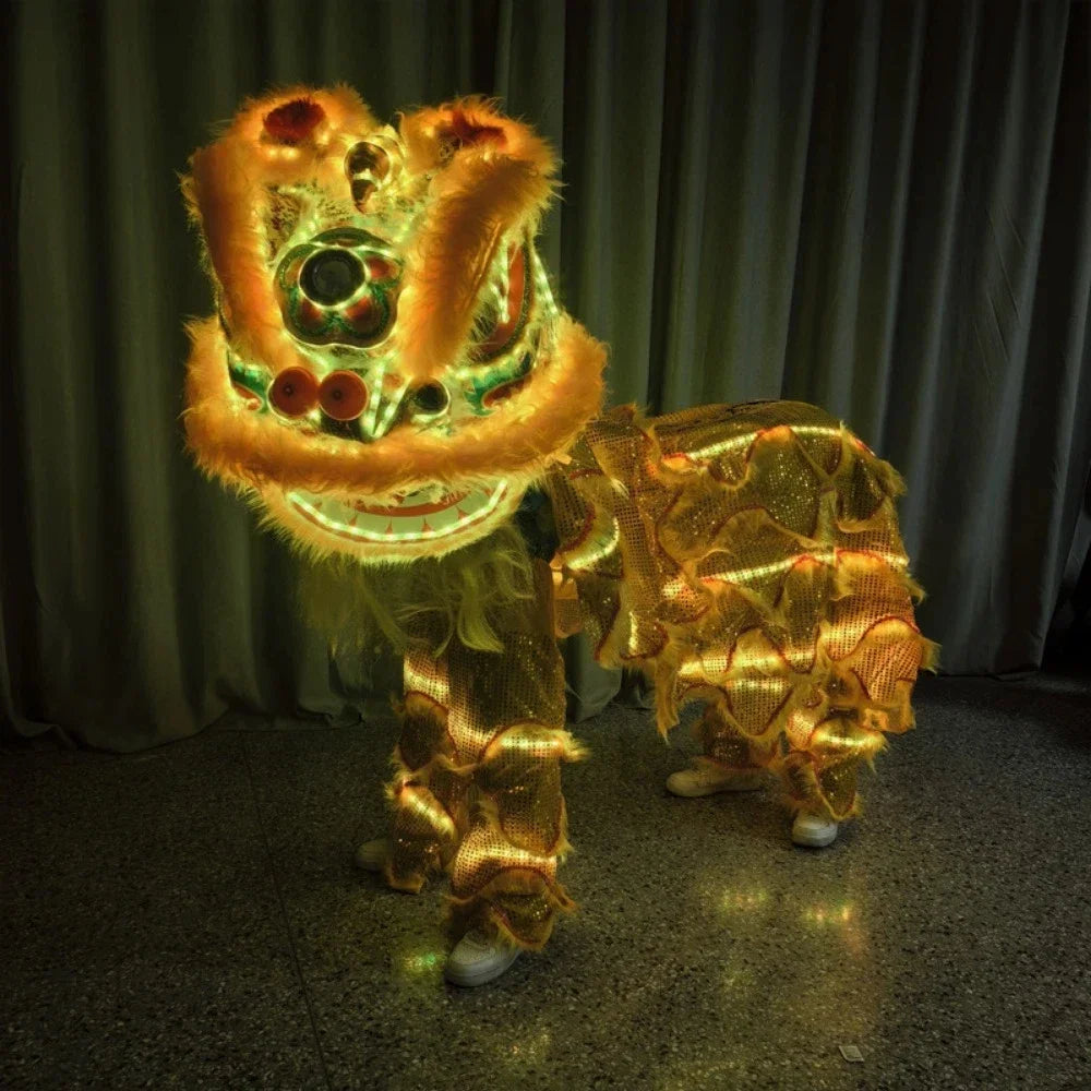 Disfraz de León Luminoso LED para Danza del León, Accesorio Tradicional Chino del León del Sur, Disfraz Hecho a Mano para Festival