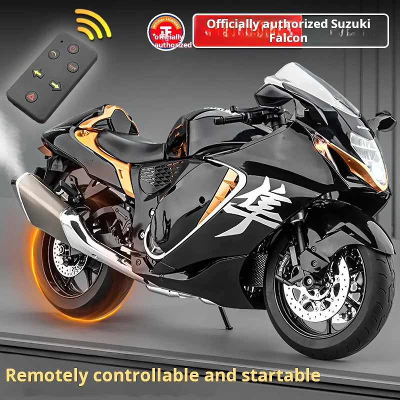 Modelo de motocicleta deportiva Suzuki Hayabusa a escala 1:6 con control remoto, aleación, simulación, función de pulverización y adorno