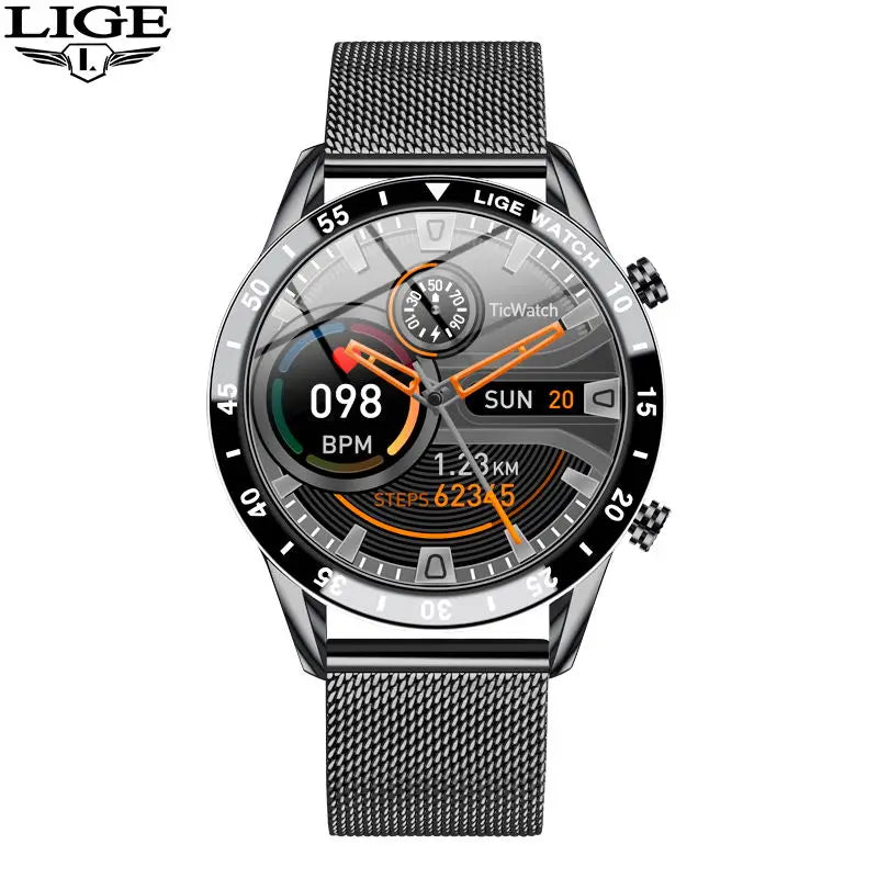 Reloj inteligente LIGE de lujo para hombre, con pantalla táctil completa, llamadas Bluetooth, correa de acero, resistente al agua y deportivo, compatible con Android e iOS