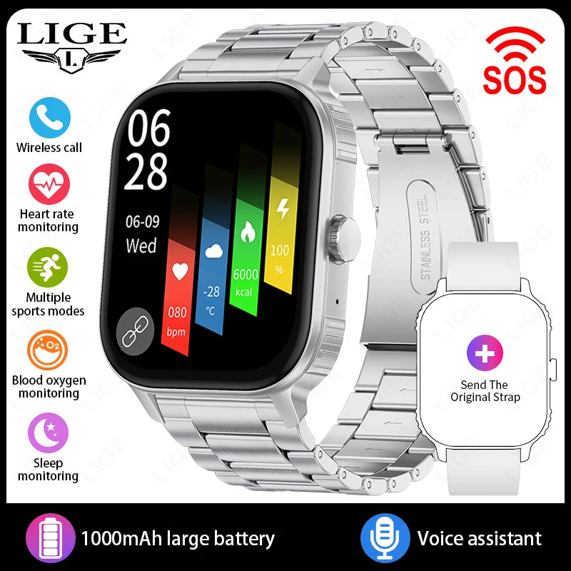 Reloj inteligente LIGE con batería de 1000mAh para mujer, monitoreo de frecuencia cardíaca y sueño, llamadas Bluetooth, resistente al agua IP68, reloj inteligente para hombre compatible con Android e iOS