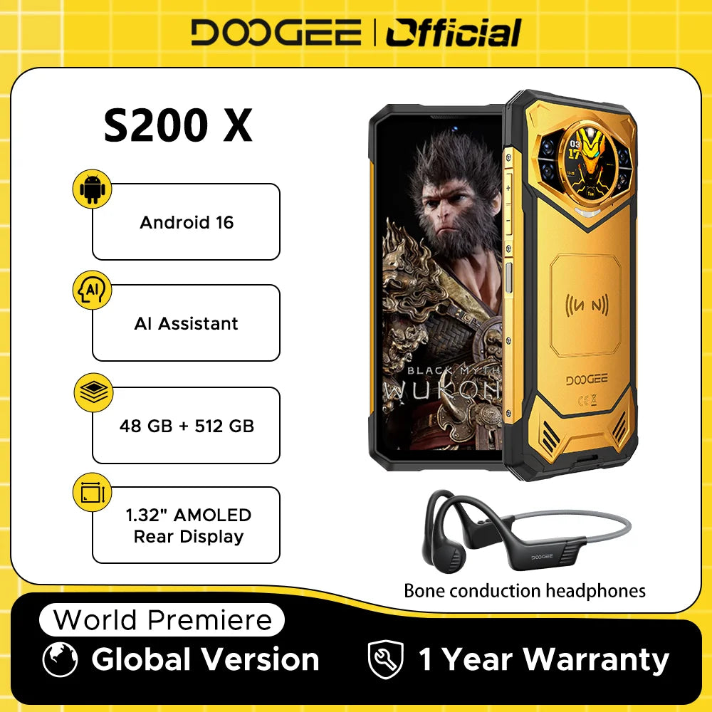 Teléfono rugerizado DOOGEE S200 5G 48GB 512GB Dimensity 7050 6,72” FHD+ 120Hz 10100mAh Cámara de 100MP Smartphone Android 16 con NFC