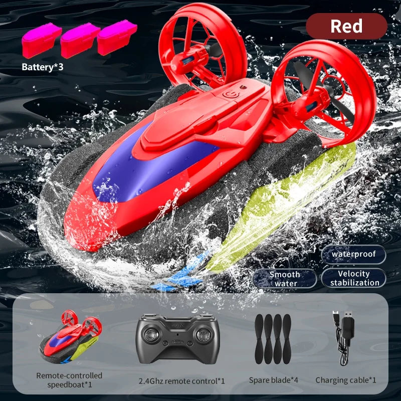 Barco de control remoto 2 en 1 de agua y tierra, aerodeslizador anfibio, 2.4G EPP, rotación de 360°, impermeable, coche RC de alta velocidad, barco aerodeslizador
