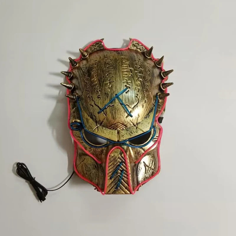 Máscara de depredador de película de Cosplay, accesorio de fiesta de cara completa, máscara Led de neón, iluminación en la oscuridad para decoración de fiesta de Halloween
