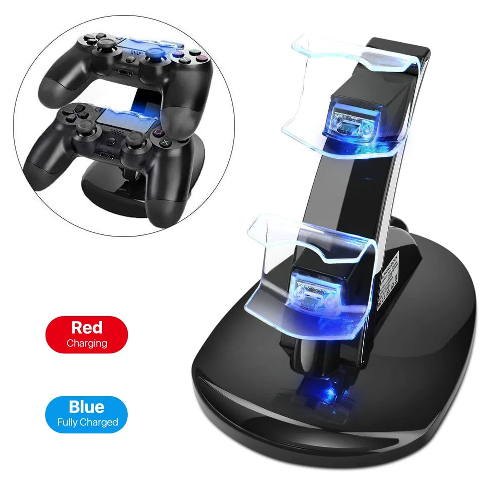 Estación de carga rápida dual LED para mandos de PS4, soporte de carga para accesorios de mando de Playstation PS4 Pro/PS4 Slim