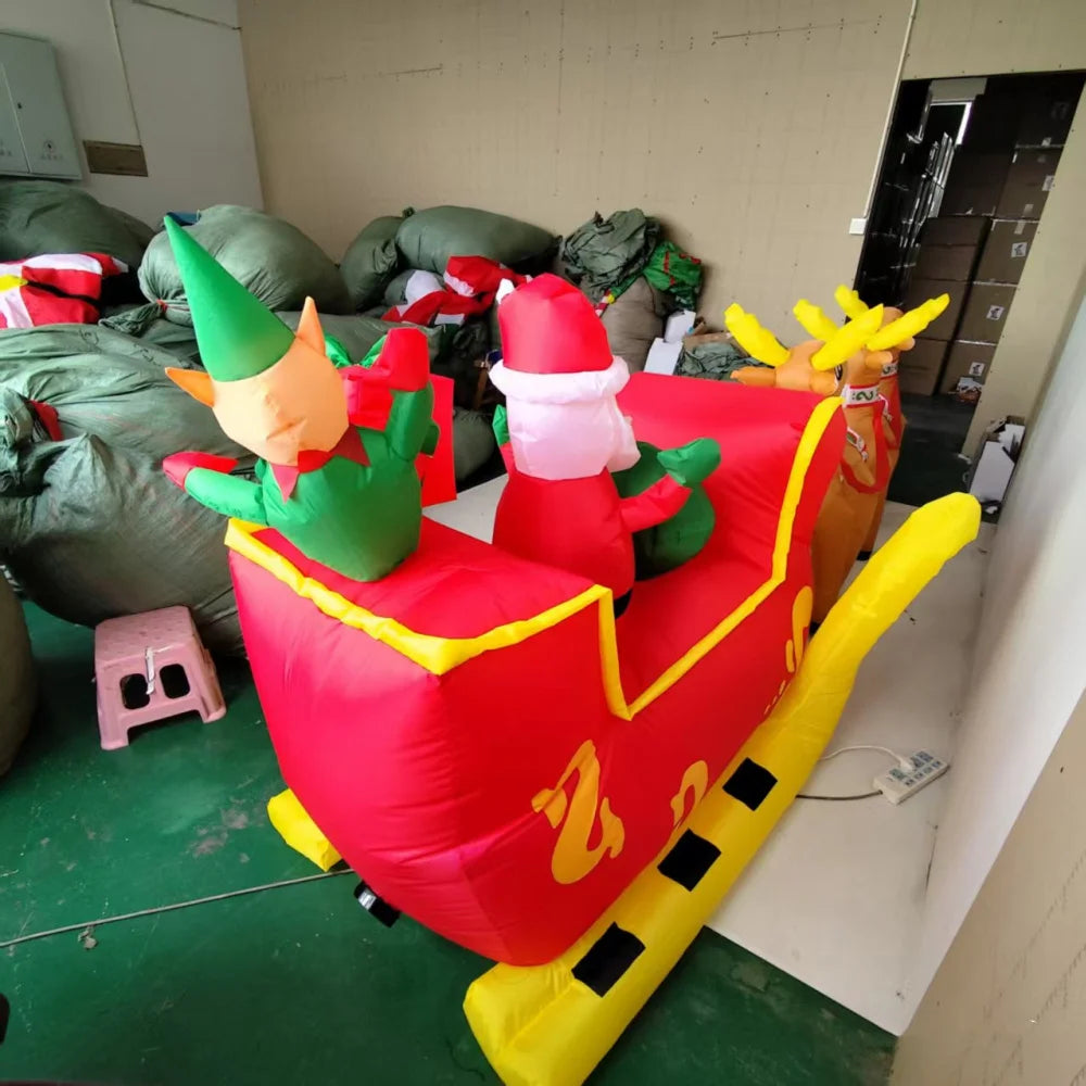 Trineo inflable Sanlu de Navidad de 3,7 M, Papá Noel, luces LED integradas, adorno, fiesta de Navidad, accesorios de decoración de jardín de Año Nuevo