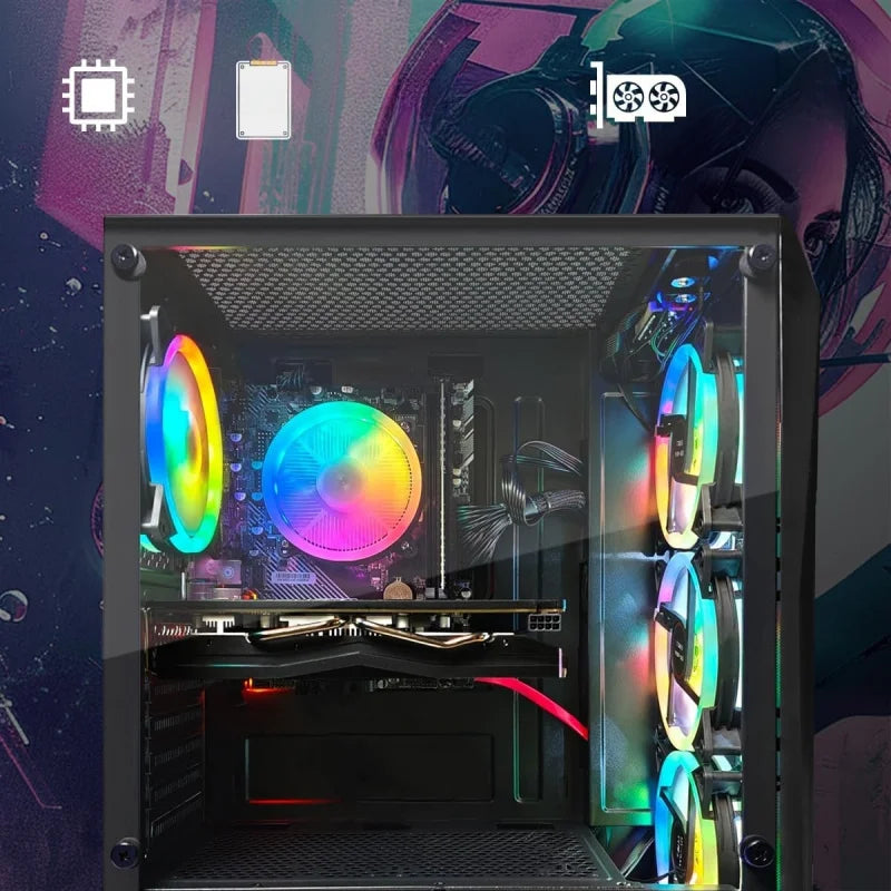 PC de Escritorio para Juegos, 10.ª Generación G5905 3.5G, Radeon RX 550 4G, 16GB DDR4, 512GB SSD, WiFi 600M, BT 5.0, Ventilador RGB x4, W